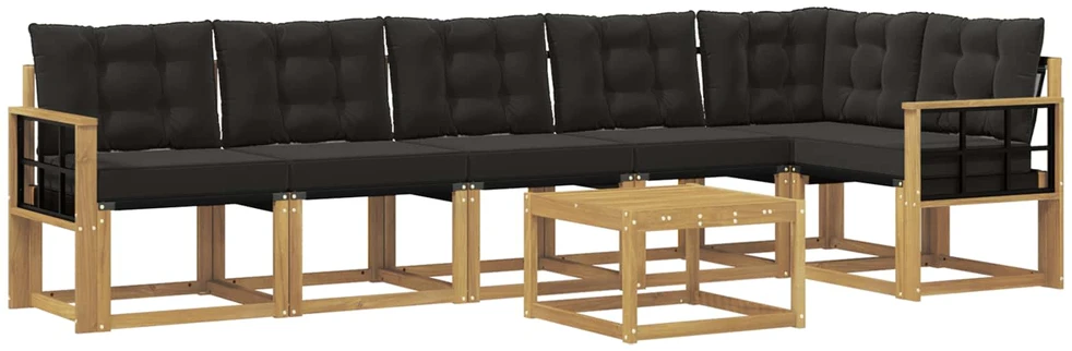 Lauko sofos komplektas 7 vnt. 6 vietos Balta ir juoda