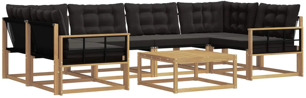 Lauko sofos komplektas 7 vnt. 6 vietos Balta ir juoda