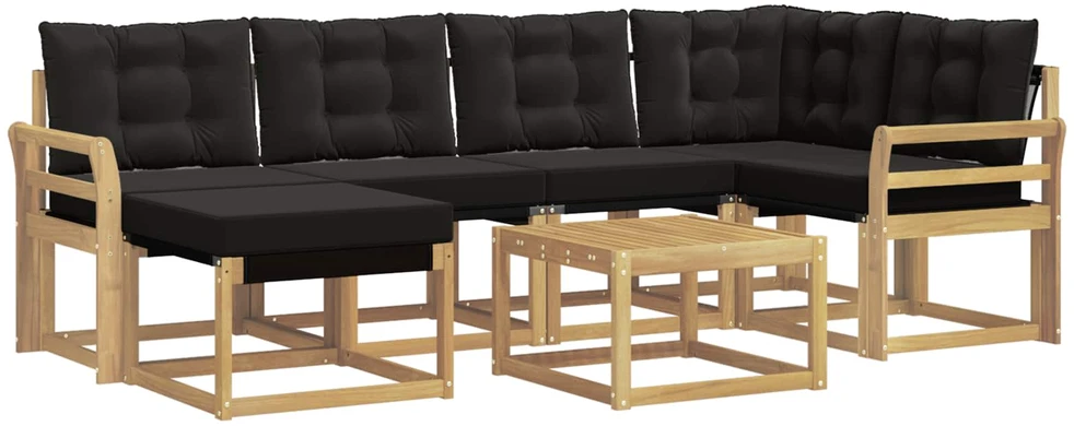 Lauko sofos komplektas 7 vnt. 6 vietos Balta ir juoda