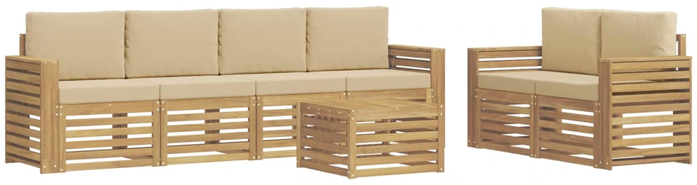 Lauko sofos komplektas 7 vnt. 6 vietos Balta ir kreminė
