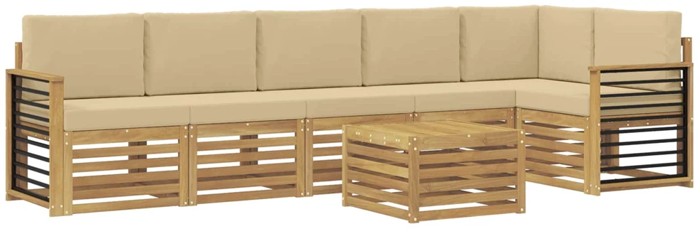 Lauko sofos komplektas 7 vnt. 6 vietos Balta ir kreminė