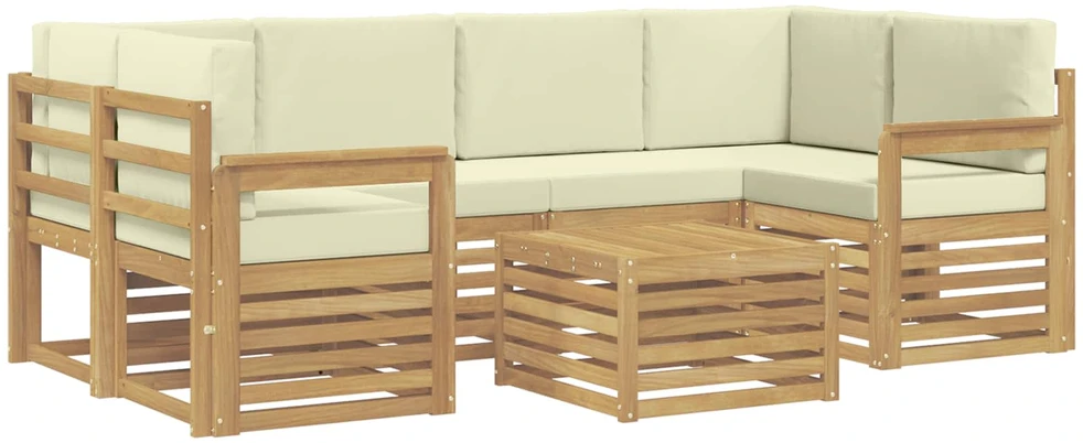 Lauko sofos komplektas 7 vnt. 6 vietos Balta ir kreminė