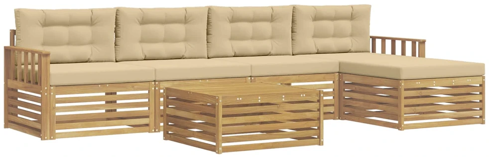 Lauko sofos komplektas 6 vnt. 5 vietos Balta ir kreminė