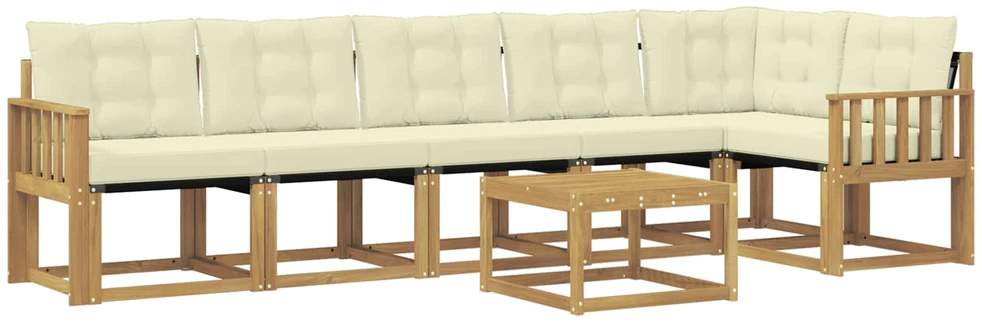 Lauko sofos komplektas 7 vnt. 6 vietos Balta ir kreminė