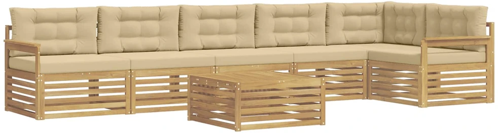 Lauko sofos komplektas 7 vnt. 6 vietos Balta ir kreminė