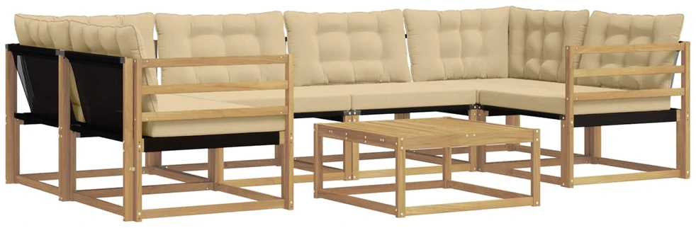 Lauko sofos komplektas 7 vnt. 6 vietos Balta ir kreminė