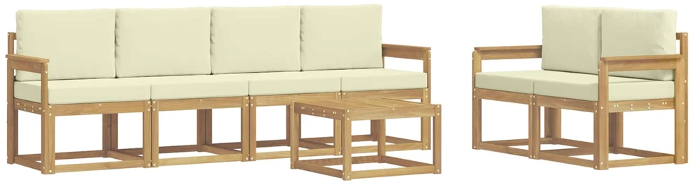 Lauko sofos komplektas 7 vnt. 6 vietos Balta ir kreminė