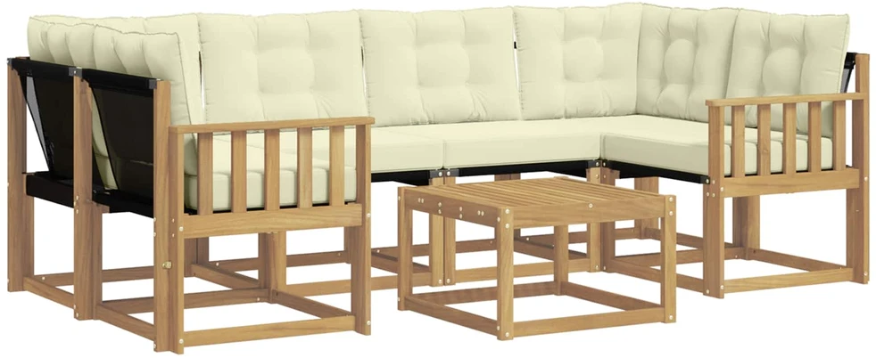 Lauko sofos komplektas 7 vnt. 6 vietos Balta ir kreminė