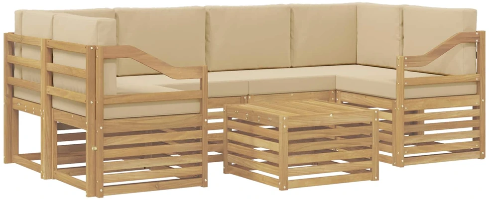 Lauko sofos komplektas 7 vnt. 6 vietos Balta ir kreminė