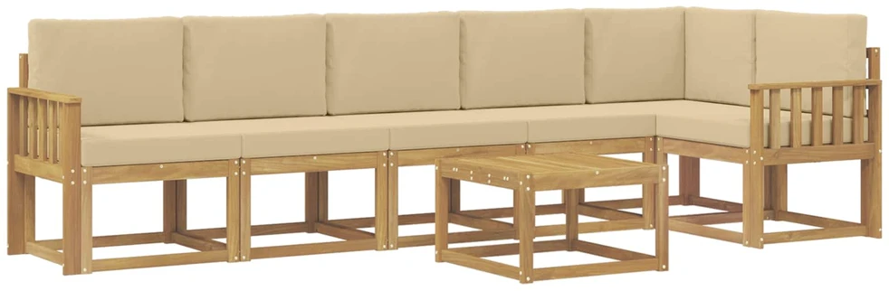 Lauko sofos komplektas 7 vnt. 6 vietos Balta ir kreminė