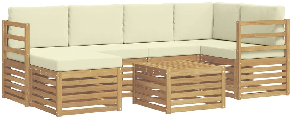 Lauko sofos komplektas 7 vnt. 5 vietos Balta ir kreminė