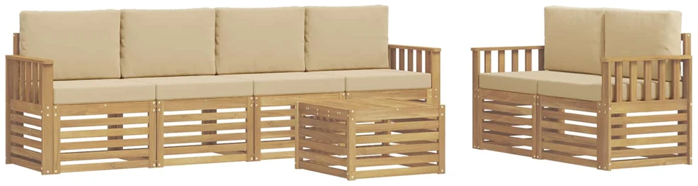 Lauko sofos komplektas 7 vnt. 6 vietos Balta ir kreminė