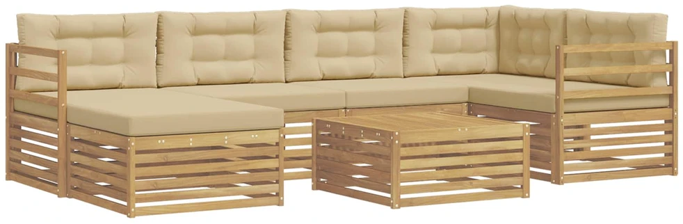 Lauko sofos komplektas 7 vnt. 6 vietos Balta ir kreminė