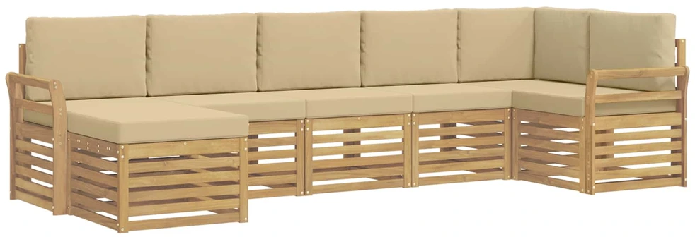 Lauko sofos komplektas 7 vnt. 6 vietos Balta ir kreminė