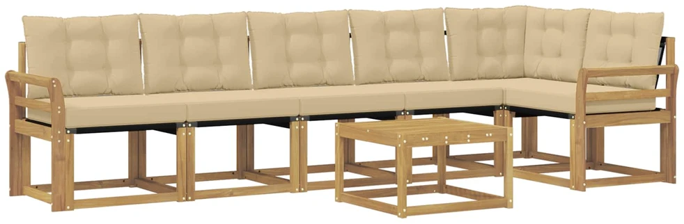 Lauko sofos komplektas 7 vnt. 6 vietos Balta ir kreminė