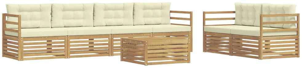 Lauko sofos komplektas 7 vnt. 6 vietos Balta ir kreminė