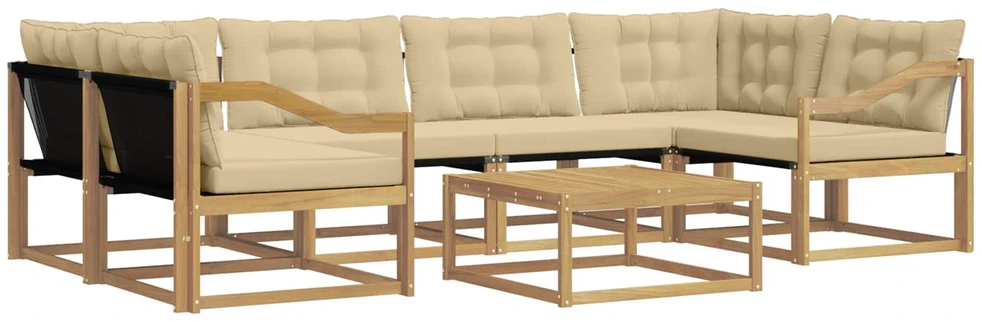 Lauko sofos komplektas 7 vnt. 6 vietos Balta ir kreminė