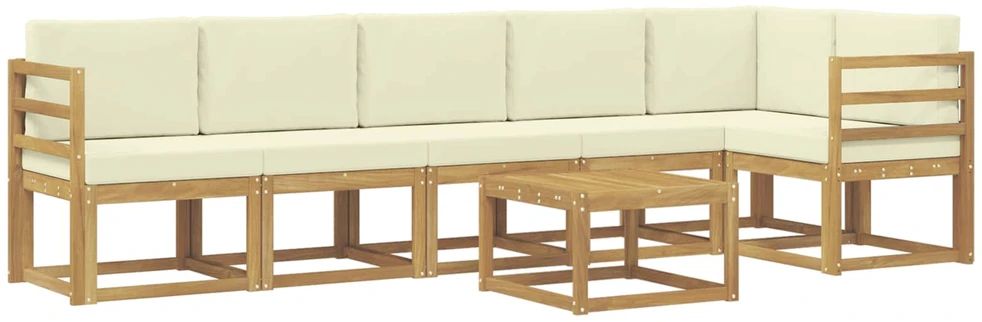 Lauko sofos komplektas 7 vnt. 6 vietos Balta ir kreminė