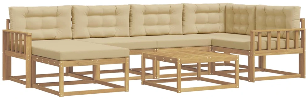 Lauko sofos komplektas 7 vnt. 6 vietos Balta ir kreminė