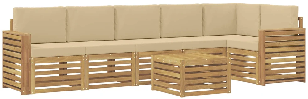 Lauko sofos komplektas 7 vnt. 6 vietos Balta ir kreminė