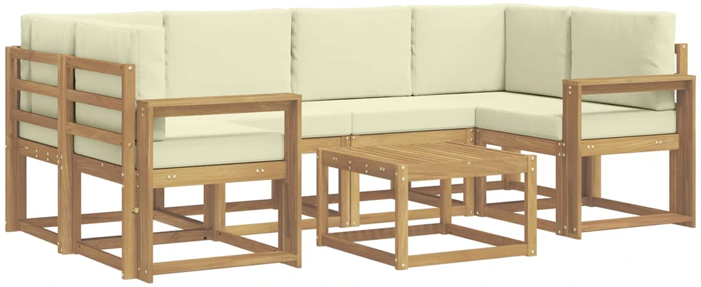 Lauko sofos komplektas 7 vnt. 6 vietos Balta ir kreminė