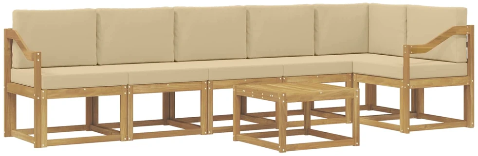 Lauko sofos komplektas 7 vnt. 6 vietos Balta ir kreminė