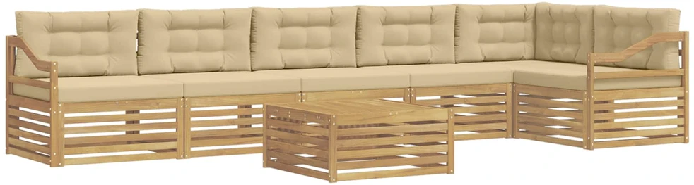 Lauko sofos komplektas 7 vnt. 6 vietos Balta ir kreminė