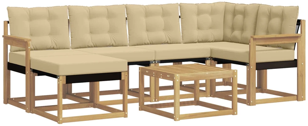 Lauko sofos komplektas 7 vnt. 6 vietos Balta ir kreminė