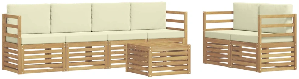 Lauko sofos komplektas 7 vnt. 6 vietos Balta ir kreminė