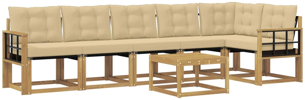 Lauko sofos komplektas 7 vnt. 6 vietos Balta ir kreminė
