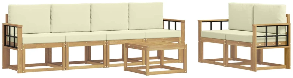 Lauko sofos komplektas 7 vnt. 6 vietos Balta ir kreminė