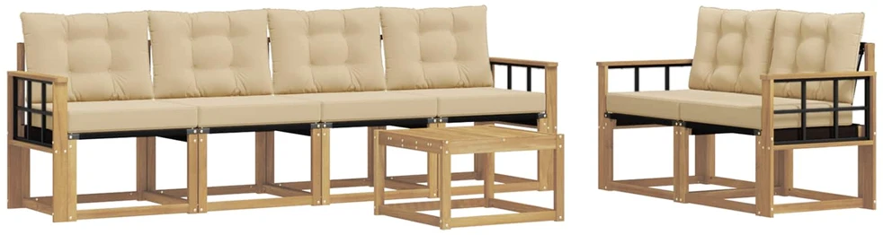 Lauko sofos komplektas 7 vnt. 6 vietos Balta ir kreminė