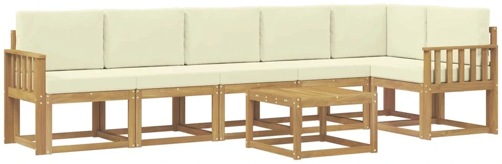 Lauko sofos komplektas 7 vnt. 6 vietos Balta ir kreminė
