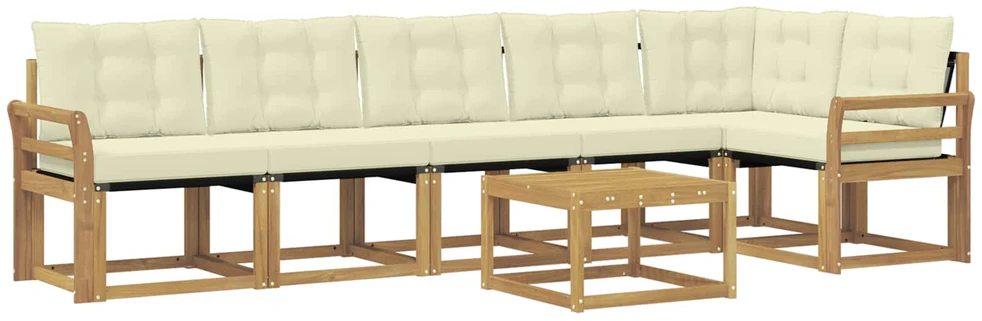 Lauko sofos komplektas 7 vnt. 6 vietos Balta ir kreminė