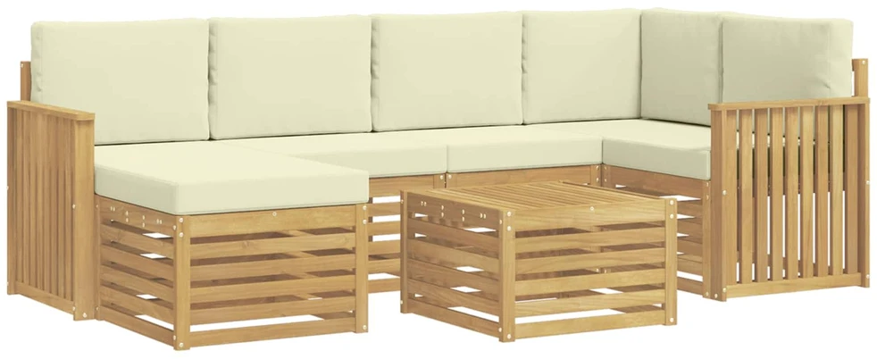 Lauko sofos komplektas 7 vnt. 5 vietos Balta ir kreminė