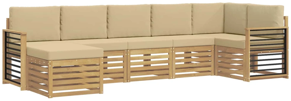 Lauko sofos komplektas 7 vnt. 6 vietos Balta ir kreminė
