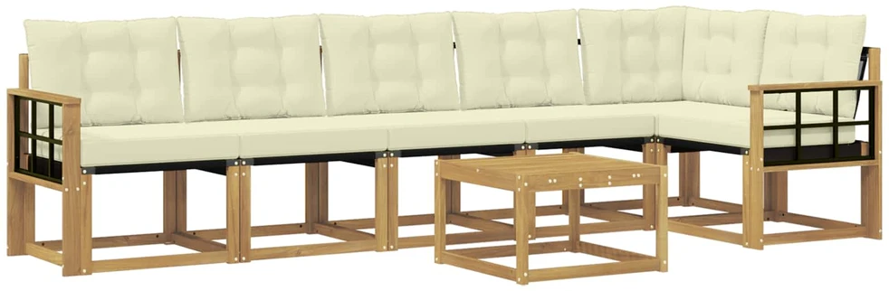 Lauko sofos komplektas 7 vnt. 6 vietos Balta ir kreminė