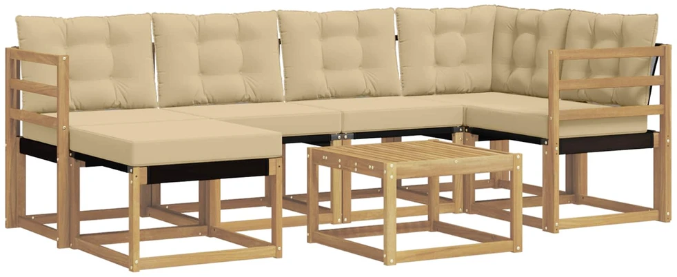 Lauko sofos komplektas 7 vnt. 6 vietos Balta ir kreminė