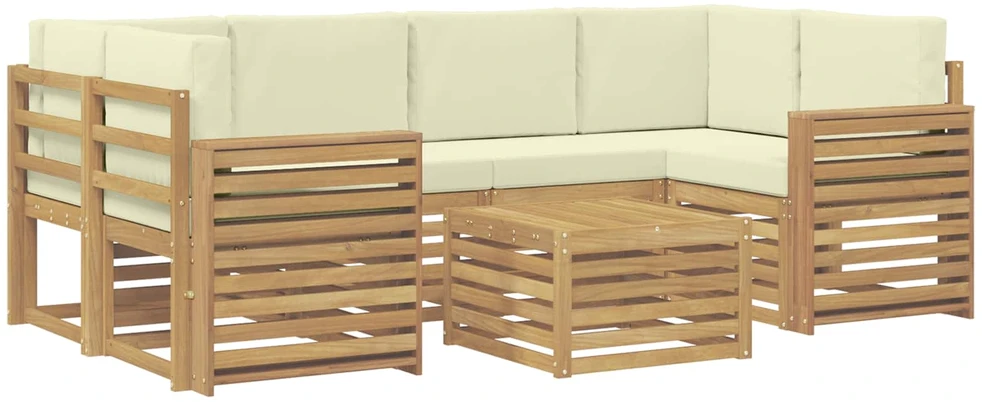 Lauko sofos komplektas 7 vnt. 6 vietos Balta ir kreminė