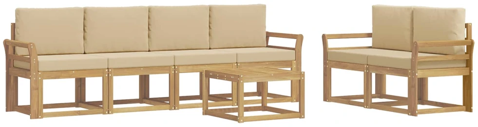 Lauko sofos komplektas 7 vnt. 6 vietos Balta ir kreminė