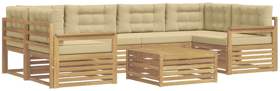 Lauko sofos komplektas 7 vnt. 6 vietos Balta ir kreminė