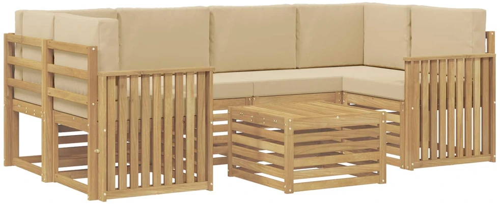 Lauko sofos komplektas 7 vnt. 6 vietos Balta ir kreminė