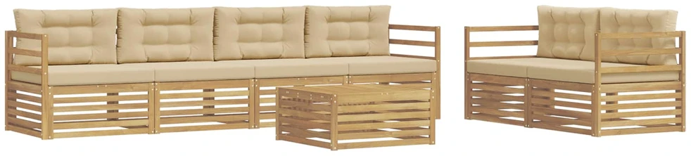 Lauko sofos komplektas 7 vnt. 6 vietos Balta ir kreminė