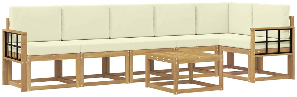 Lauko sofos komplektas 7 vnt. 6 vietos Balta ir kreminė
