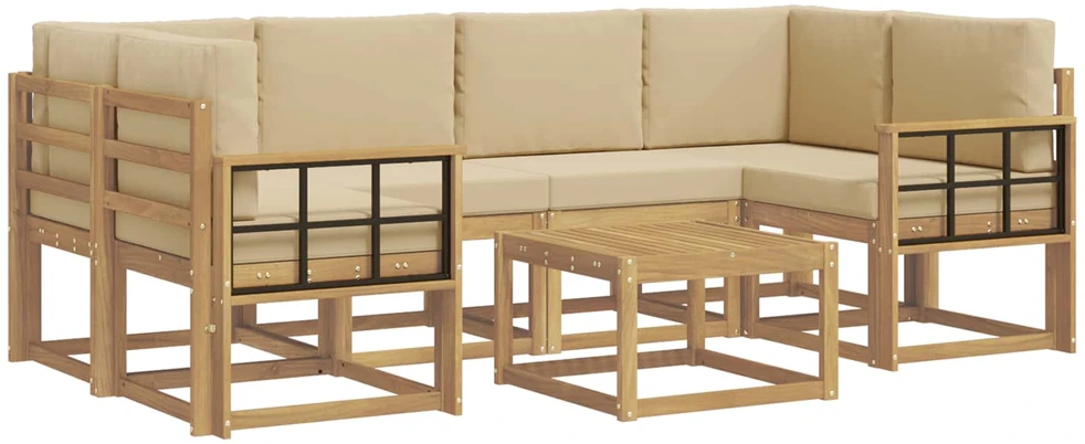 Lauko sofos komplektas 7 vnt. 6 vietos Balta ir kreminė