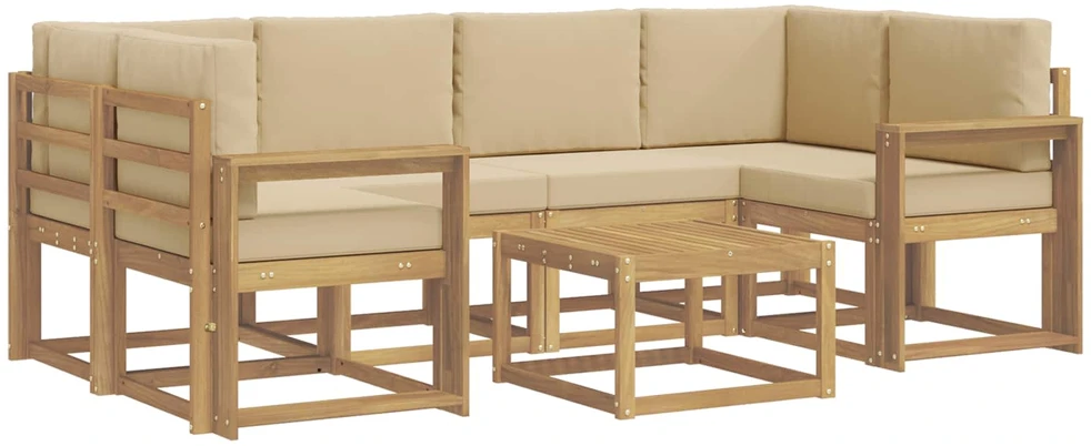 Lauko sofos komplektas 7 vnt. 6 vietos Balta ir kreminė