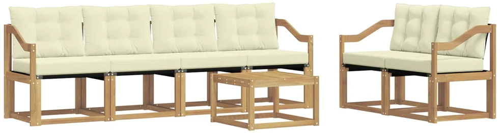 Lauko sofos komplektas 7 vnt. 6 vietos Balta ir kreminė