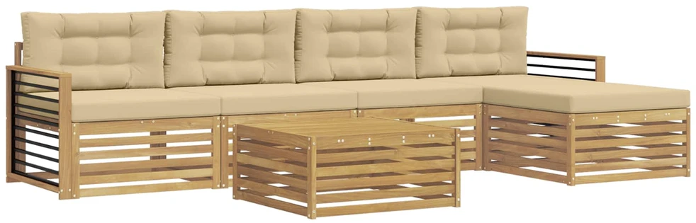 Lauko sofos komplektas 6 vnt. 5 vietos Balta ir kreminė