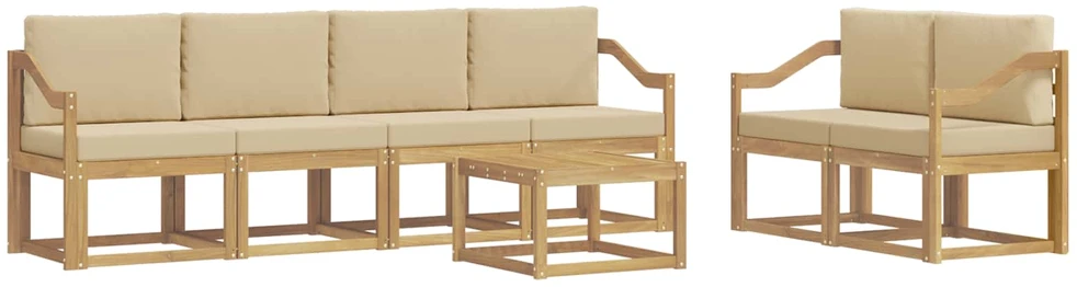 Lauko sofos komplektas 7 vnt. 6 vietos Balta ir kreminė