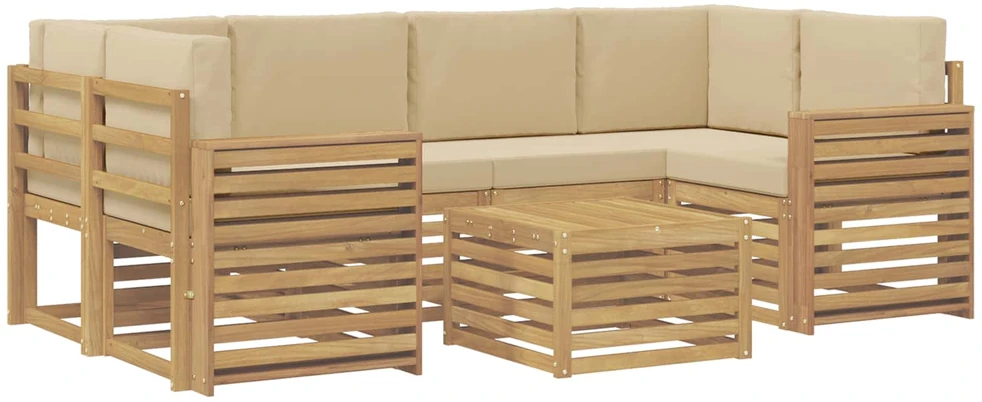 Lauko sofos komplektas 7 vnt. 6 vietos Balta ir kreminė